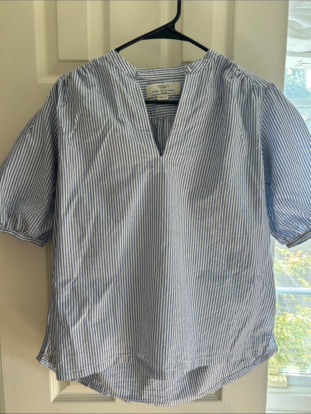 Trovata Blue and White Striped V-Slit Blouse